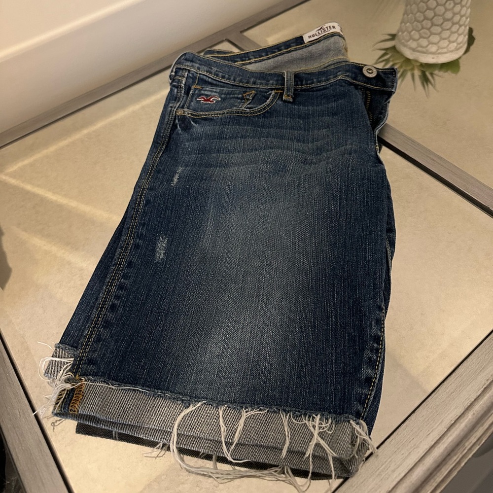 Hollister Navy Blue Frayed Denim Shorts